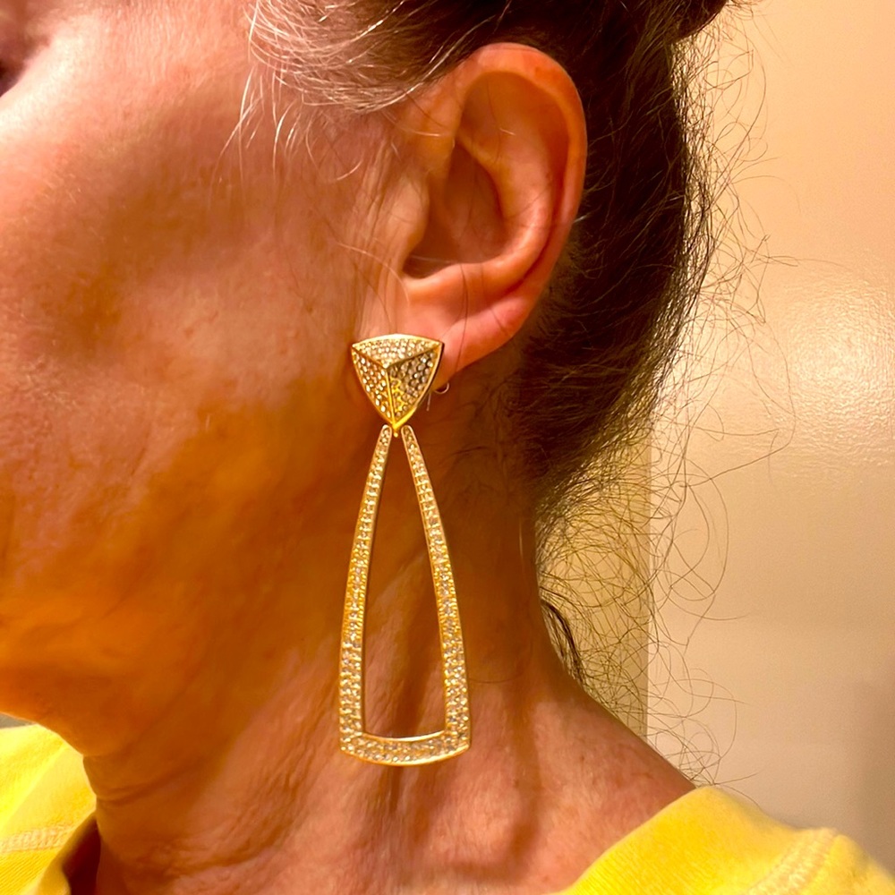 SOLD. House of Harlow Gold & Pave Mesa Knocker Pendant Earring NEW - Picture 5 of 5